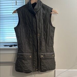Barbour Green Quilted Vest with Stand-Up Collar